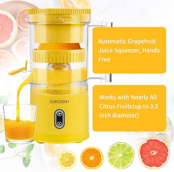 Electric Citrus Orange Lime Lemon Grapefruit Juicer Squeezer, White and Yellow Bundle