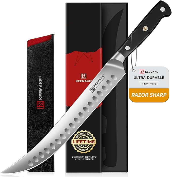 KEEMAKE Butcher Knife, 10‘’ Carving & Slicing Knife with Ergonomic Full Tang Handle, German High-Carbon Steel, Sheath Included, Razor Sharp for Meat, Roasts, BBQ, Turkey, Grilling Gifts for Men