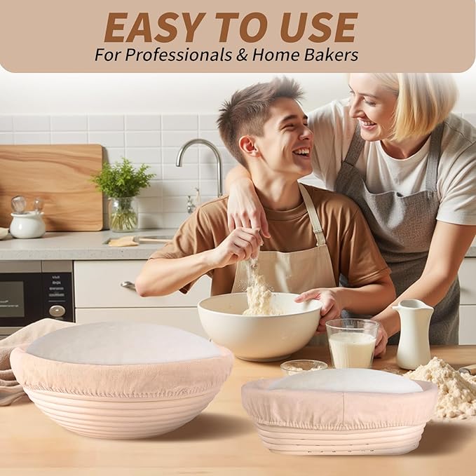 Banneton Proofing Basket Set - 9-inch Round Bread Baking Supplies, Sourdough Tools & Bread Making Accessories for Artisan Baking