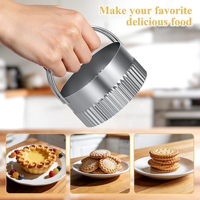 Biscuit Cutter Set of 10 pcs, Square and Fluted Cookie Cutter Set with Handle, Stainless Steel Round Biscuit Cutters, Professional Baking Dough Tools