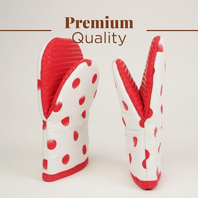 Folkulture Oven Mitts - Set of 2 (5.75"x9") | Polka Red Oven Mitts with Hanging Loop for Cooking Gifts, Kitchen Decor| 100% Cotton, Silicone Heat Resistant Mini Mitts