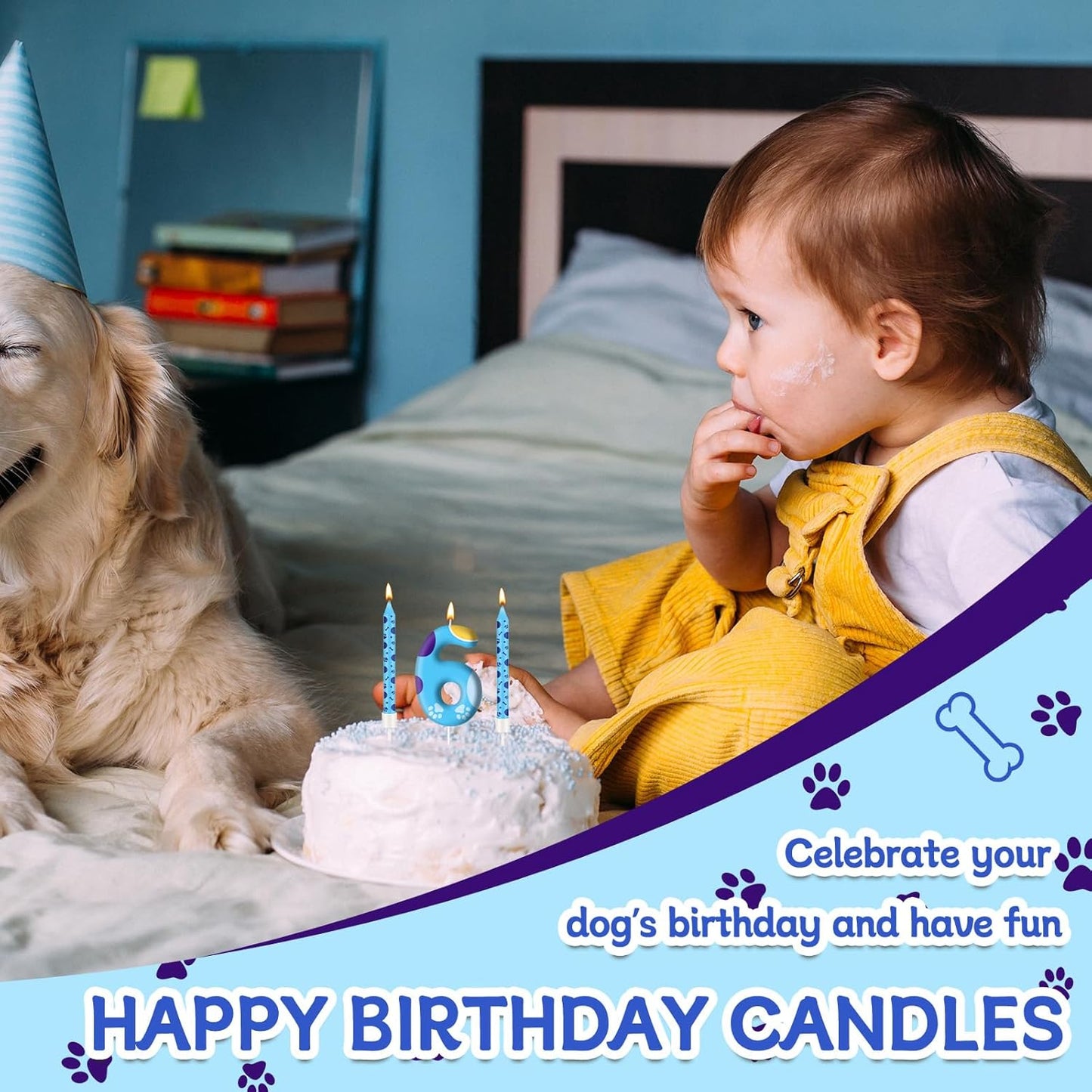 13PCS Blue Dog Paw Birthday Candles Set Cake Topper Numeral Birthday Candles for Boy Girl Dog Paw Decoration(Number 6)