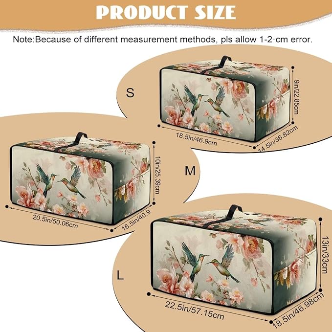 Air Fryer Toaster Oven Dust Cover Washable Fabric Countertop Microwave Smart Oven Cover for Kitchen Countertop Decor, M, 16.5 x 20.5 x 10 inches, Hummingbird Floral Pattern