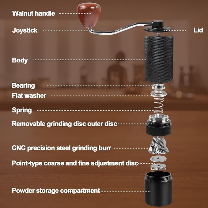 Manual Coffee Grinder Gift Box Detachable Stainless Steel Conical Burr Aluminum Coffee Bean Grinder with 25 Grinding Settings Cleaning Brush Grindable Espresso Moka Pot for Camping Black