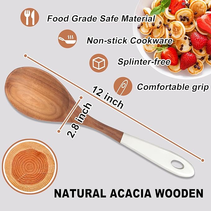 2 Pcs Large Wooden Spoons for Cooking Serving Spoon Set 12 inch Long Big Mixing Spoon for Baking Cooking Spatula Unique Acacia Wood Utensils Ladle Teak Kitchen Tools Cooking Stirring Spoons