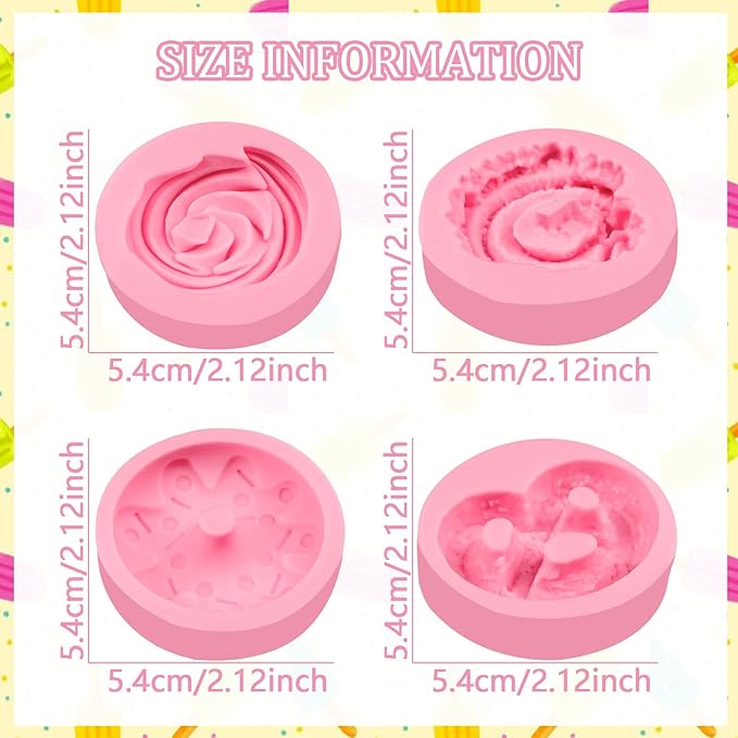 Donut Fondant Molds 4Pcs Silicone Cookie Molds for Baking Cake Decorating Candy Chocolate Flower Paste Sugar Craft Marzipan Jelly Mousse Clay Projects Resin Gypsum