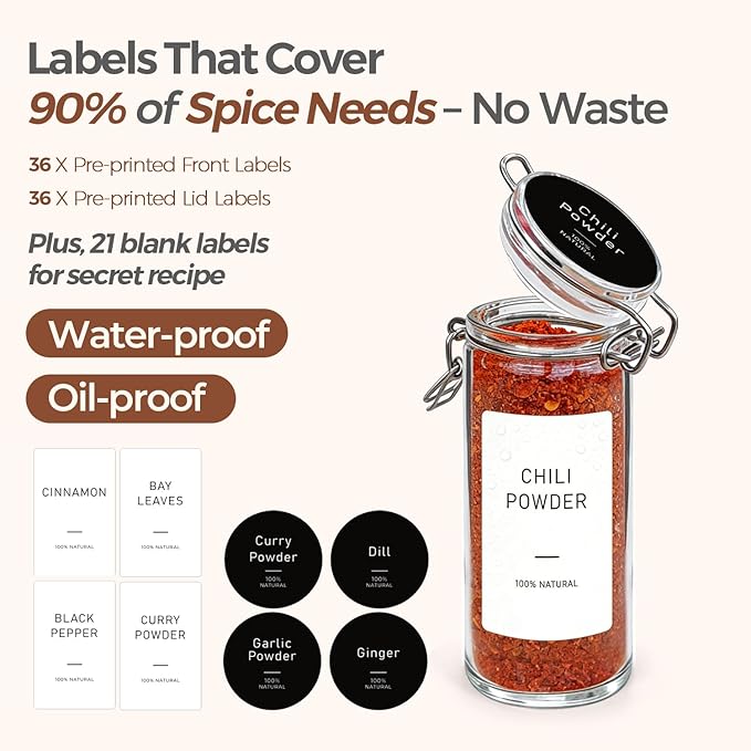 ComSaf 12 Pack 4 oz Glass Spice Jars with Airtight Swing Top Lids, Small Clear Containers for Pantry Organization, Herb Storage, DIY Crafts & Gifts - Complete Set Includes Funnel & Spice Labels