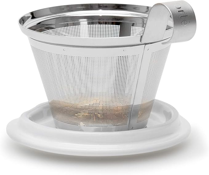 Tea Forte Double-Walled Ceramic Kati Cup, Removable Stainless Steel Infuser Basket and Lid, Steeps 12 oz Loose Leaf Tea, Dishwasher & Microwave Safe, Gifts for Mom, Chakra