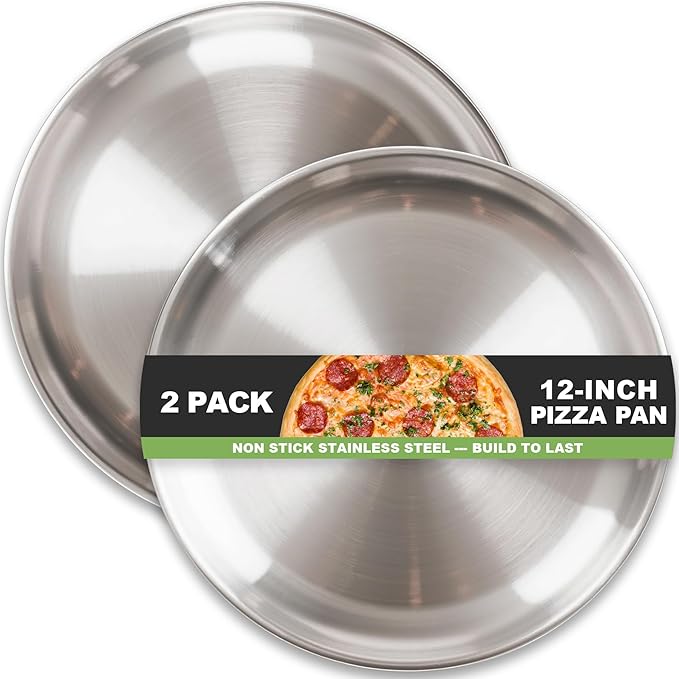 12 Inch Pizza Pan Set of 2, Pizza Pan for Oven Pizza Steel Pie Plate, Nonstick Stainless Steel Baking Pan for Cookie Serving Tray Round Pizza Pans