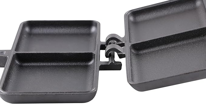 Coghlan's Cast Iron Camp Cooker - Pre-Seasoned Pie Iron Sandwich Maker with Heat-Resistant, Removable Handles, Easy-to-Clean for Toasted Pies, Grilled Sandwiches, and Meats, For Campfire Cooking