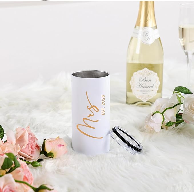 Future Mrs Gifts 2026 Bridal Shower Gifts for Bride Mrs Cup for Wedding Engagement Bachelorette Party Honeymoon Stainless Steel Skinny Tumbler with Lid and Straw 15 OZ
