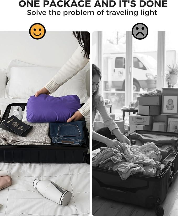 Travel Laundry Bag, Pump Free Vacuum Storage Bag Reusable Compression Dirty Clothes Travel Bag Waterproof Wet Dry Bags Large Capacity Space Saver Bags Camp Clothes Organizer (1 Pcs)(Purple, L)