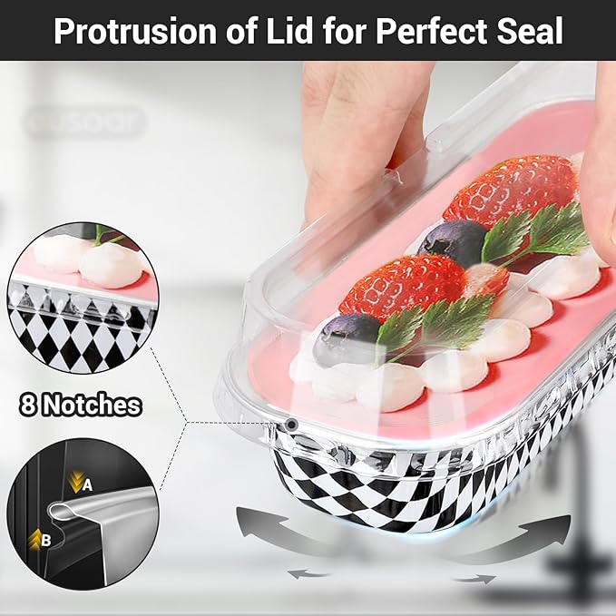 EUSOAR Disposable Ramekins, 25pcs 6.8oz Mini Cake Loaf Pans with Lids, Aluminum Foil Ramekins Muffin Liners Baking Cups Containers Holders Creme Brulee Tins for Birthday Wedding Party-Black/White