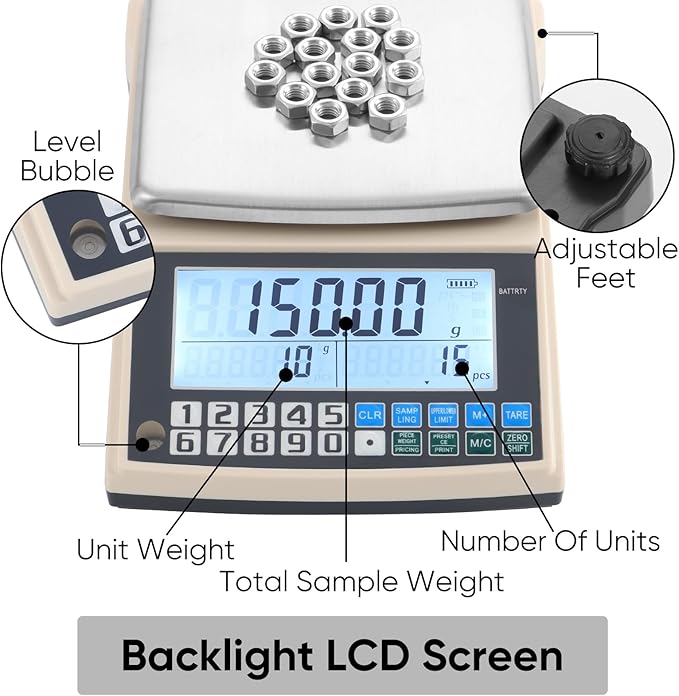 Lab Scale 5000gx0.01g High Precision Lab Gram Counting Scale with RS232 Port & Calibration Weight & Battery, Lab Analytical Balance Scientific Electronic Scale for Kitchen, Jewelry, Gold, Industrial