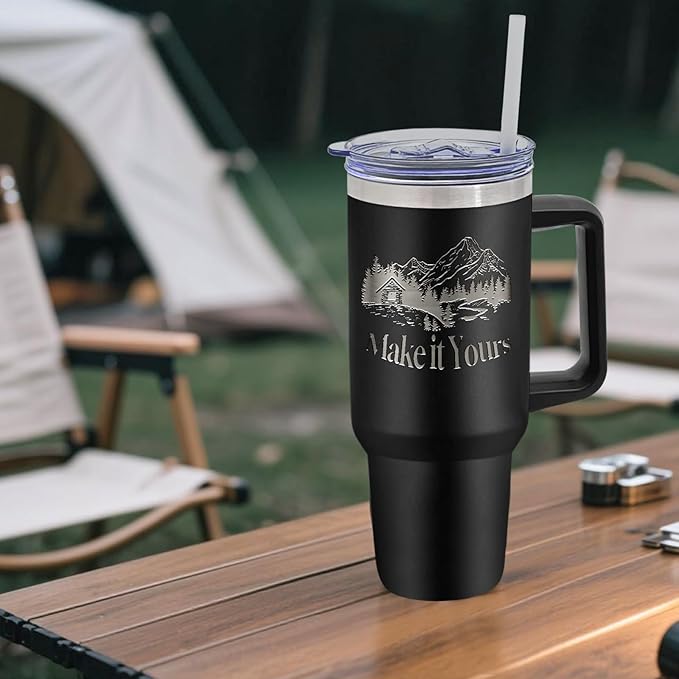 8 Pack Stainless Steel Tumblers with Handle Bulk Double Wall Powder Coated Insulated Tumbler with Lid and Straw for Laser Engrave, DIY Gift, 40oz Black