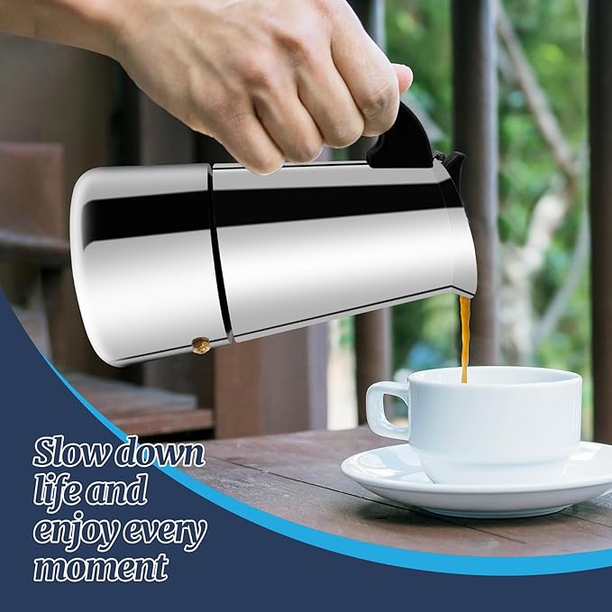 9 Cup Moka Pot Stainless Steel 450ml Italian Espresso Coffee Maker Stovetop Coffee Makers Mocha Pot Percolator Greca Coffee Maker for Induction Stove Portable for Easy Brewing Straight