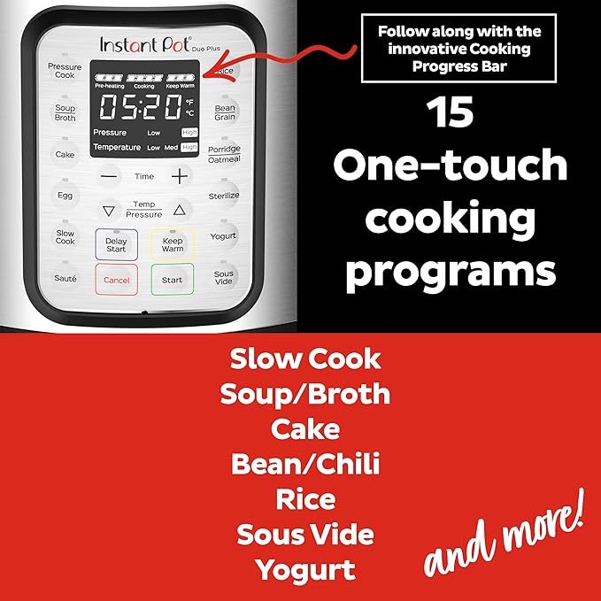 Instant Pot Duo Plus 9-in-1 Electric Pressure Cooker, Slow Cooker, Rice Cooker, Steamer, Sauté, Yogurt Maker, Warmer & Sterilizer, Includes App With Over 800 Recipes, Stainless Steel, 3 Quart