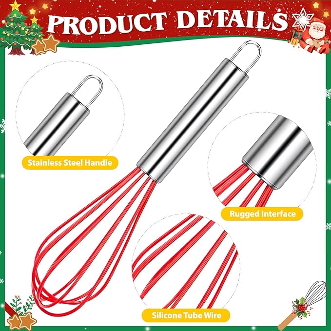 6 Set Christmas Whisk Gifts for Neighbor, Christmas Baking Supplies Include Silicone Whisks Greeting Card Ribbon and Plastic Bag Xmas Cooking Utensils for Neighbor Employee Stocking Stuffers Ideas