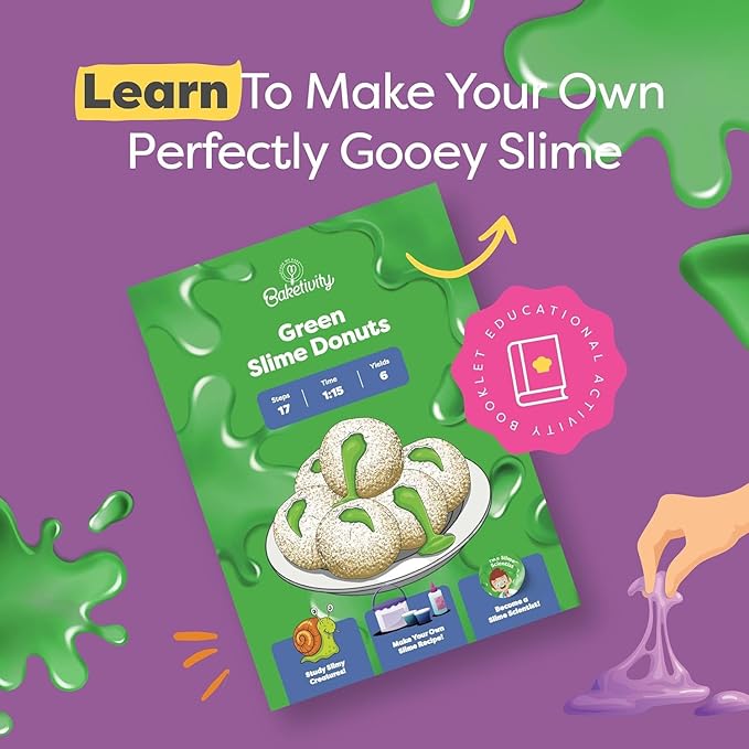 Baketivity Green Donut Kids Baking Kit | Edible Kit for Girls & Boys Ages 6-12 | Baking Set with Pre-Measured Ingredients & Donut Mold