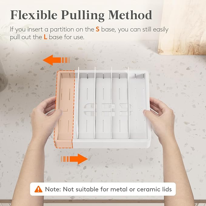 Lifewit Kitchen Cabinet Organizer for Food Contanier Lid, Expandable Lids Holder with 8 Adjustable Dividers & 9 Sections for Pantry Organizers and Storage, Home Drawer Organization, Large, 9.8"-17"