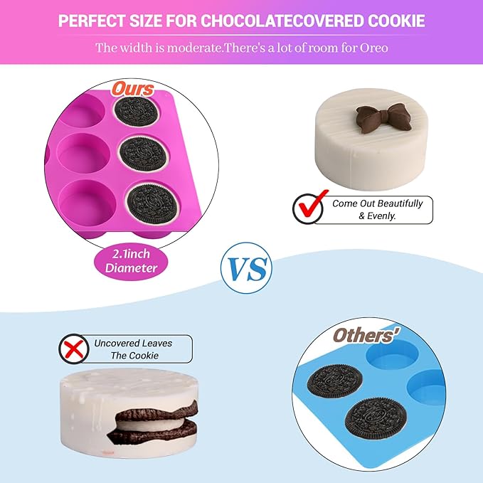 Sakolla 3 Pcs Round Chocolate Cookie Molds, 12-Cavity Cylinder Silicone Molds for Chocolate Covered Oreos, Cake, Candy, Pudding, Mini Soap (2 Rose Red+1 Blue)