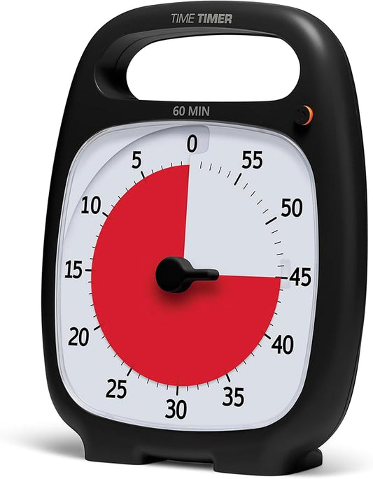 TIME TIMER Plus 60 Minute Desk Visual Timer - Countdown Timer with Portable Handle for Classroom, Office, Homeschooling, Study Tool with Silent Operation (Charcoal)