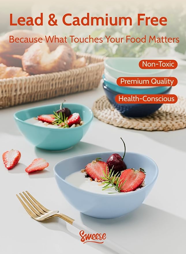 Sweese 10 oz Small Porcelain Bowls - Set of 6 - Ceramic Serving Bowls versatile for Cereal, Fruit, Dessert, Ice Cream, Snack & Yogurt - Shaded of Blue Colored