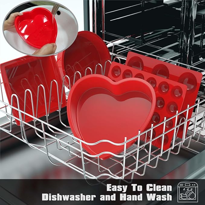 SILIVO Silicone Heart Shaped Cake Pans (2 Pack) - 9 Inch Nonstick Heart Cake Molds for Cakes and Brownies