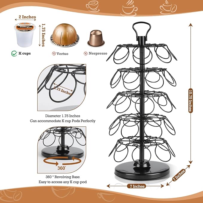 BLACKSMITH FAMILY 40 Pods Capacity Very Easy Assembly K Cup Holders,K Cup Holder, K Cups Holder,K Cup Carousel, Coffee Pods Holder Storage Organizer Stand