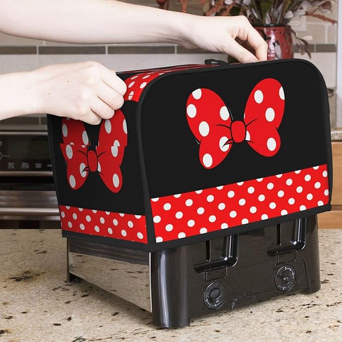 Red Polka Dot Bow Toaster Cover 2 Slice, Cute Country Bread Machine Cover, Washable Toaster Kitchen Small Appliance Cover Stain Resistant,with Top Handle