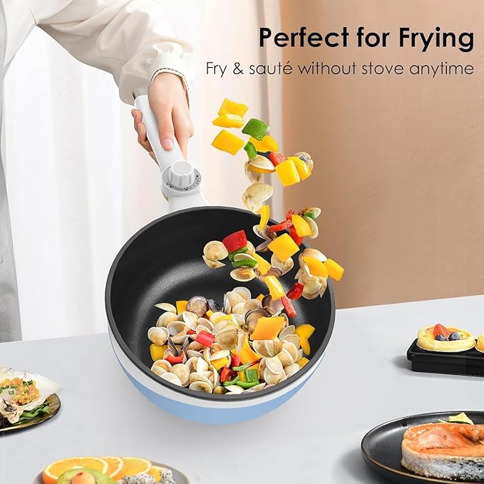 Audecook Hot Pot Electric, 1.7L Mini Electric Skillet Portable Nonstick Sauté Pan with Power Adjustment, Ramen Cooker Travel Multicooker for Steak/Soup/Egg/Oatmeal/Noodles
