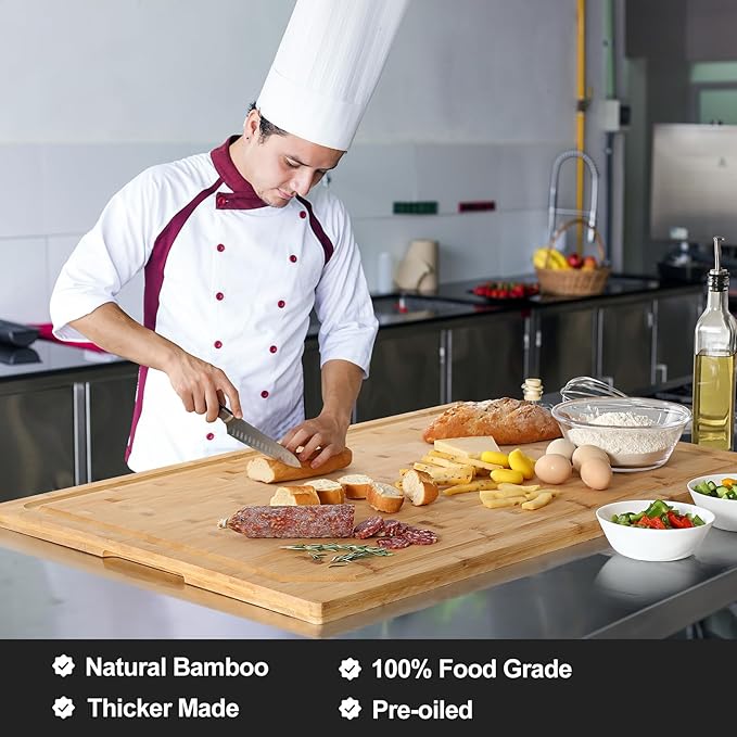 36 x 24 Extra Large Bamboo Cutting Board for Kitchen, Cutting Board Stove Top Cover with Handle, Butcher Block Chopping Board with Juice Groove, Large Charcuterie Board Over the Sink