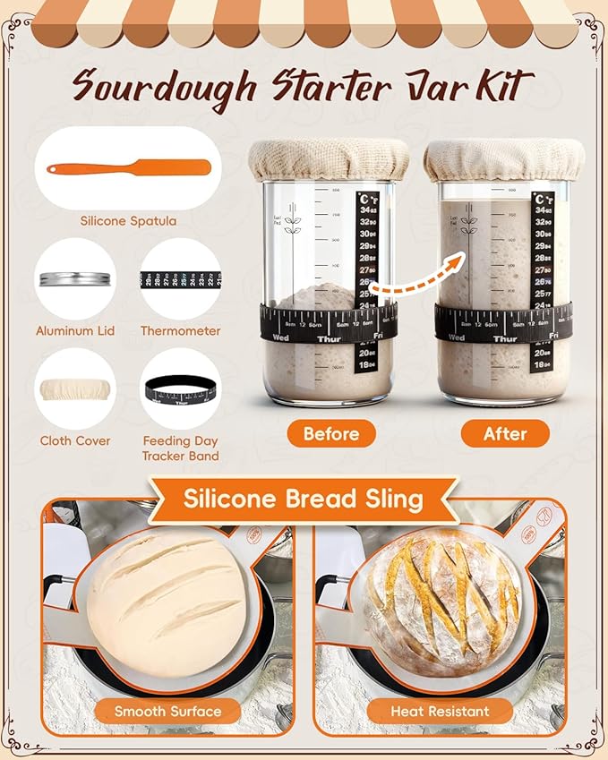 Complete Sourdough Starter Kit | Easy to Clean & Use for Beginners & Bakers | Natural Rattan Proofing Basket with Full Accessories | Sourdough Bread Baking Supplies for Bakers Women Wife