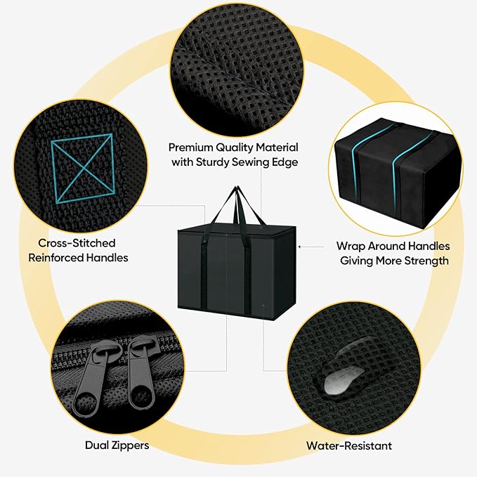 BALEINE 2Pk Insulated Reusable Grocery Bags, Collapsible Cooler Bag for Groceries, Heavy Duty Large Insulated Bag (16''x9''x13'', Charcoal Black)