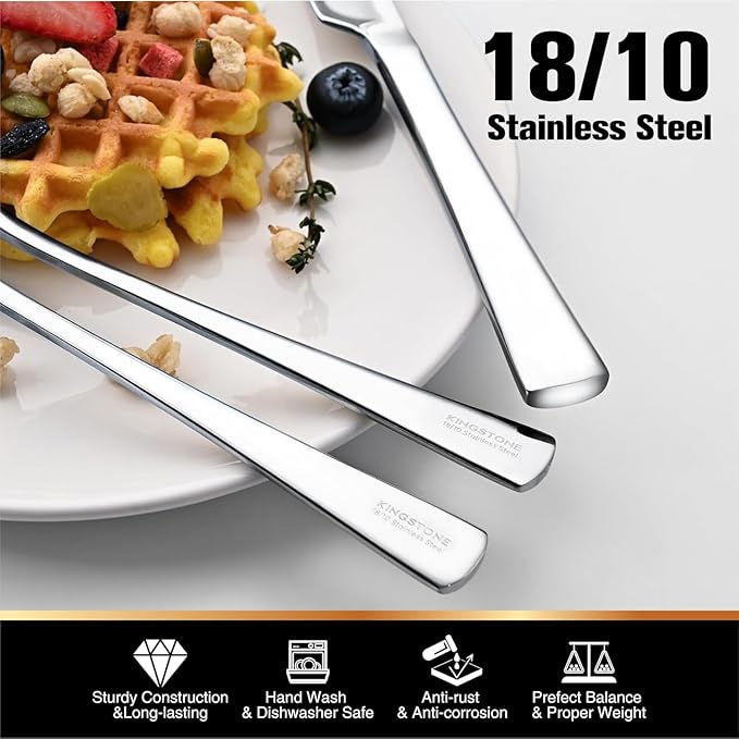 KINGSTONE Silverware Set for 12, 60-Piece Forged 18/10 Stainless Steel Flatware Set, Mirror Finish Cutlery Set Dishwasher Safe for Home, Restaurant, Wedding, Party, Gift