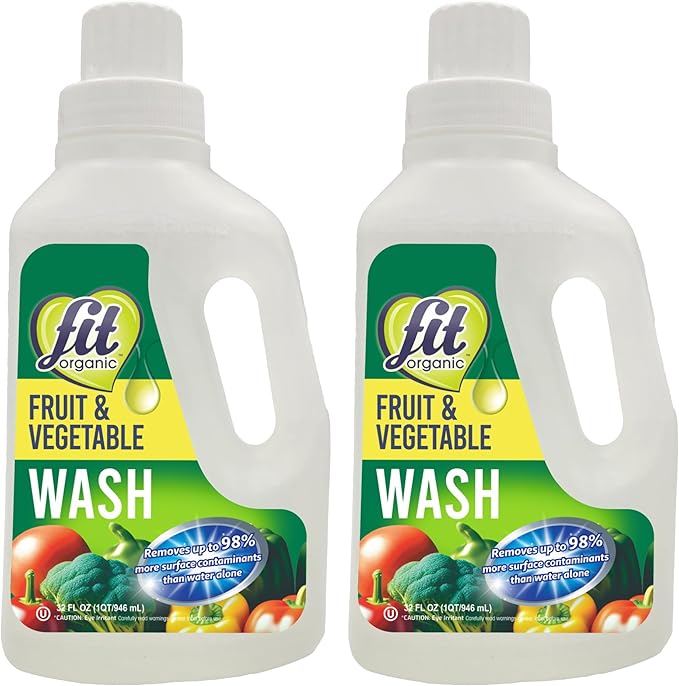 Fit Organic Soaker Produce Wash – USDA Certified Organic & Kosher Fruit and Vegetable Cleaner – Removes Surface Contaminants – Family & Pet Safe, Chemical-Free – 32 Oz (2-Pack)