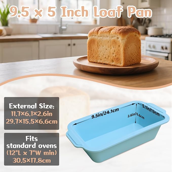1 pc Silicone Bread Loaf Pans for Homemade Bread with Metal Frame, 9.5 x 5 Inch Non Stick Silicon Banana Loaf Pan for Oven, Silicone Baking Mold for Brownies,Sandwiches (Mint Green)