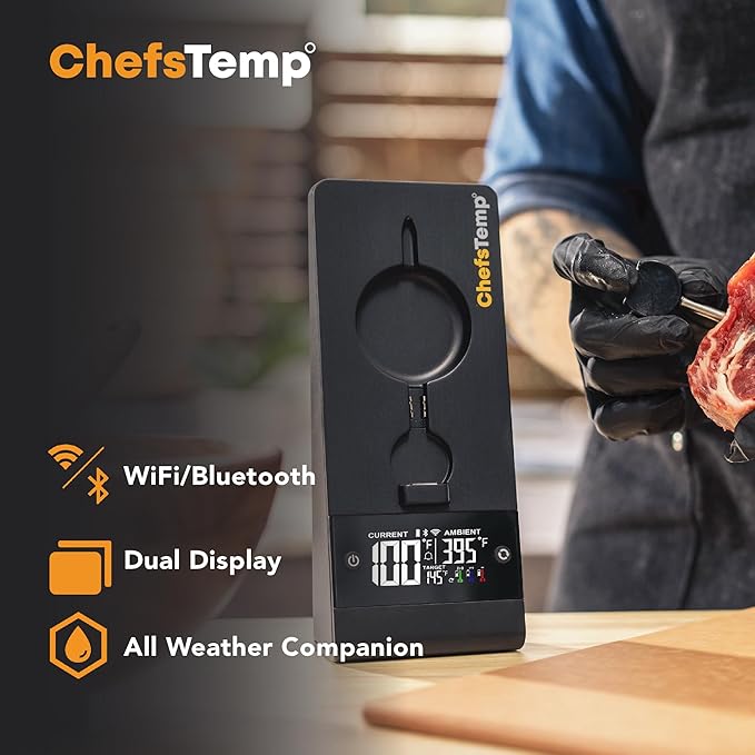 ChefsTemp ProTemp Plus Next-Gen Wireless Meat Thermometer Digital Unlimited Range Bluetooth & WiFi Enabled Smart Cooking Grilling Smoker BBQ Oven Kitchen Rotisserie (Stand + 1 Probe)
