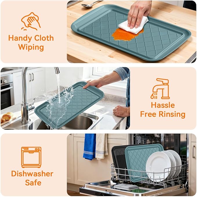 Grilling Prep & Serve Trays for Party- Set of 2, Large Serving Platters for Raw and Cooked Food, Dishwasher Safe, 17"×10.5" Stackable Plastic Party Supplies for Grilling, BBQ, Meal Prep - Green, Black