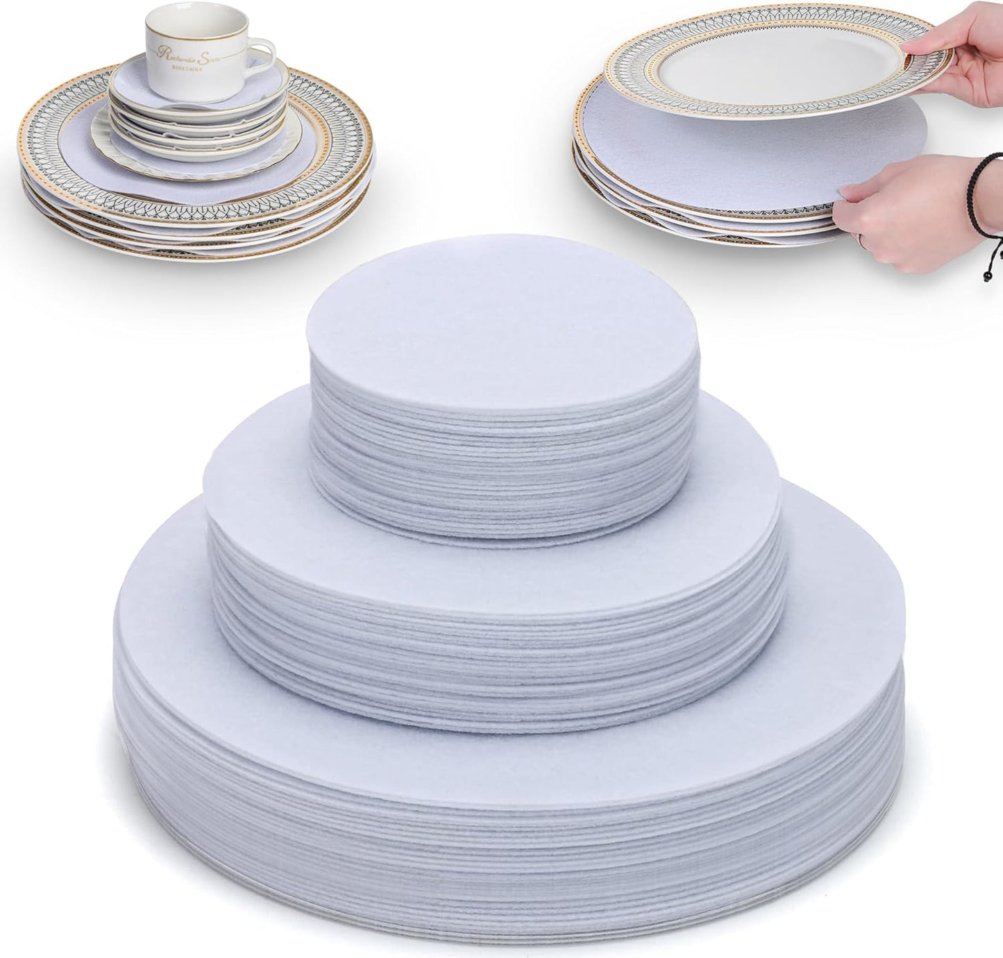 Imncya Plate China Storage Separators, 120-Piece with 3 Different Sizes, Thick and Premium Soft Felt Plate Dividers for China, Dish, Coffee Saucers Protecting and Stacking - White