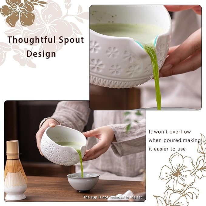 Buucup Matcha Whisk Set, Ceramic Matcha Kit Set Includes Matcha Bowl, Matcha Whisk and Holder, Bamboo Scoop, Scoop Rest, Sifter and Tea Towel - 7 Pcs Matcha Kit for Matcha Lovers(White)