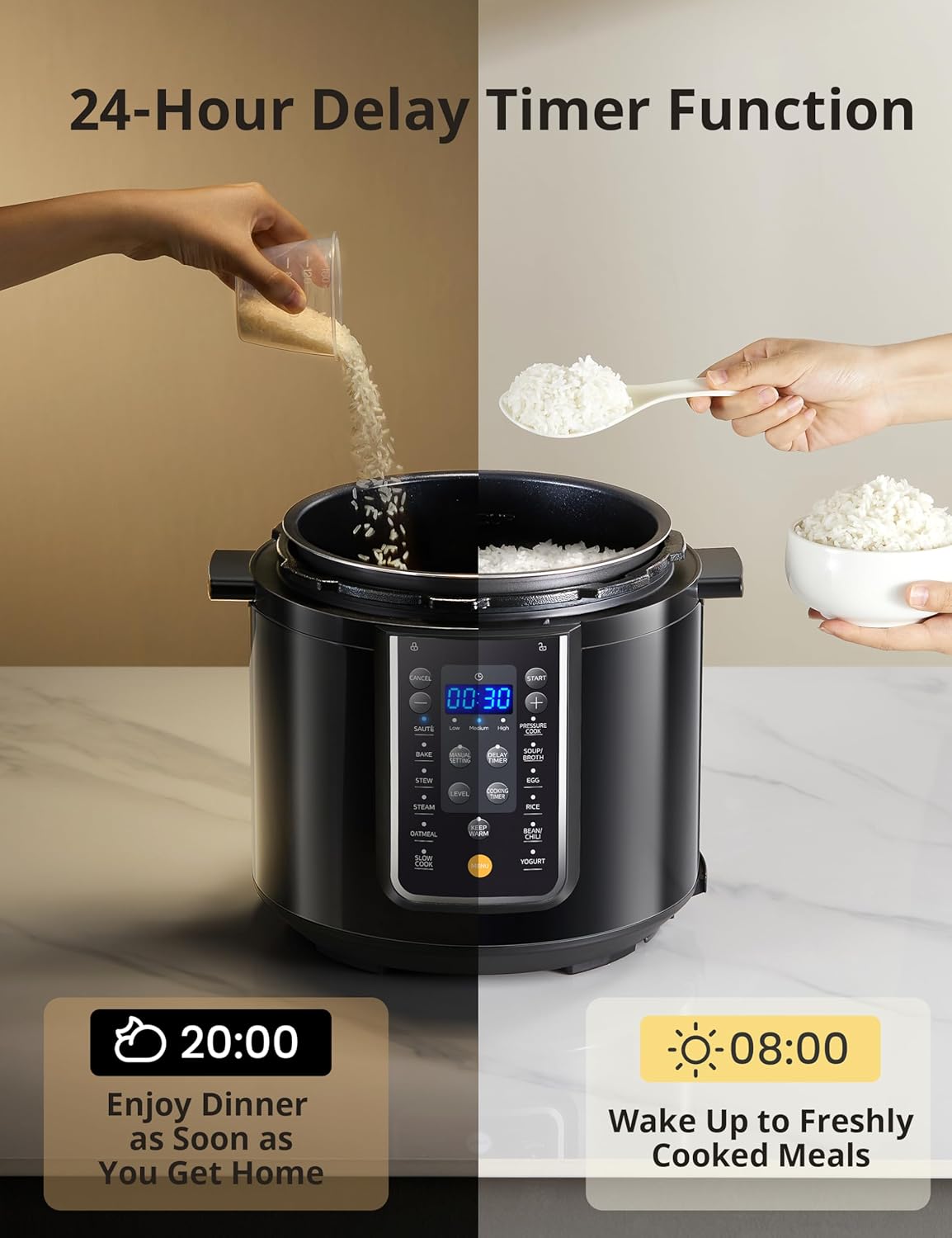 COMFEE’ 9-in-1 Electric Pressure Cooker, 14 Presets Instant Multi Cooker Olla de Presion Non-Stick Pot Yogurt Maker Rice Cooker Slow Cooker Sauté Steamer 6 Quarts Black