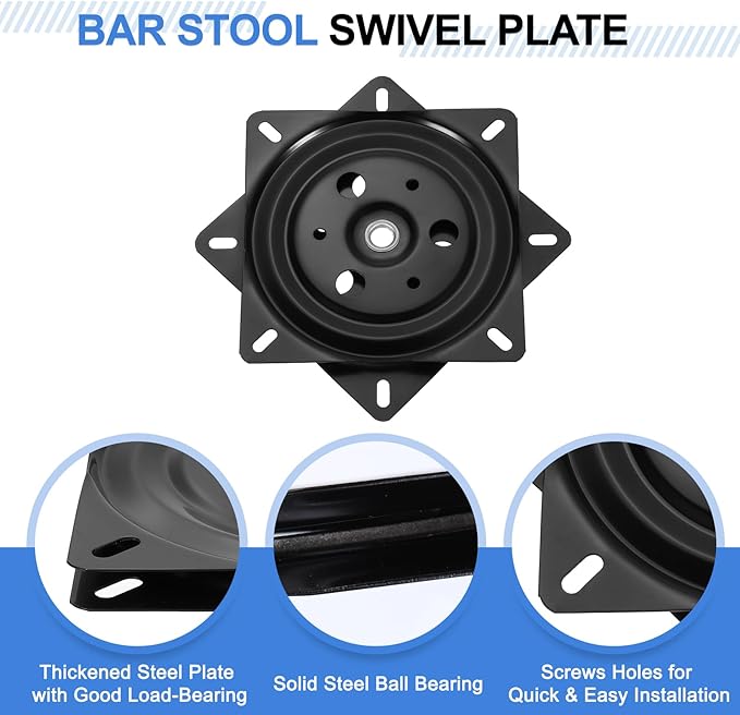 uxcell 2Pcs 6" Bar Stool Swivel Replacement, 360° Rotation Lazy Susan Turntable, Square Semi-Ball Bearing Seat Swivel Base Mount Plate for Recliner Chair or Table, Black (150x1mm)