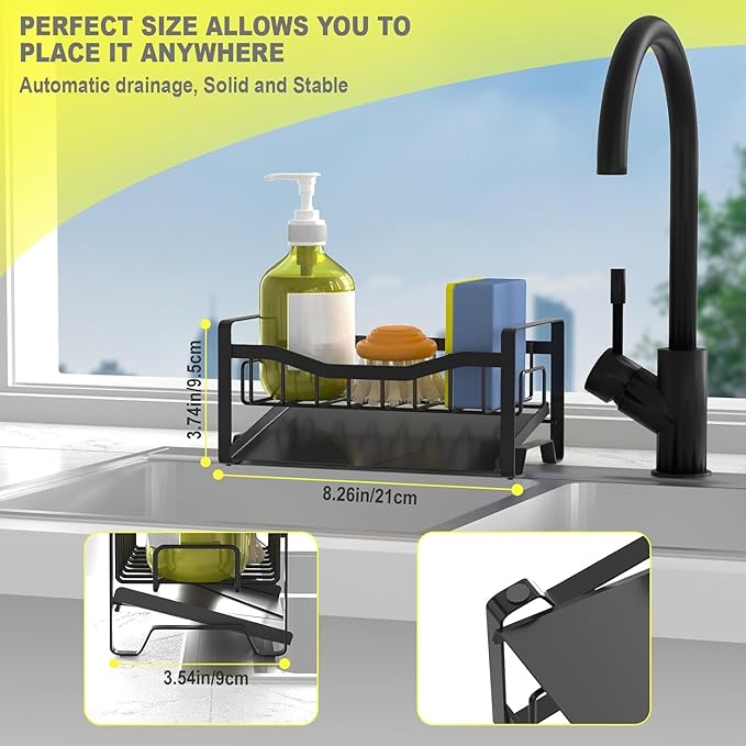 Maifan Stainless Steel Kitchen Sink Caddy Organizer with Auto Drain Tray, Sponge Holder for Countertop Storage