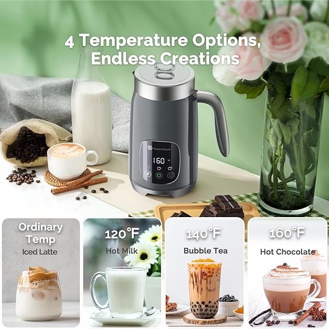 Milk Frother, Maestri House Variable Temp and Froth Thickness Milk Frother and Steamer, 14.1OZ/400ML Smart Touch Control Foam Maker, Memory Function for Latte, Warm Milk