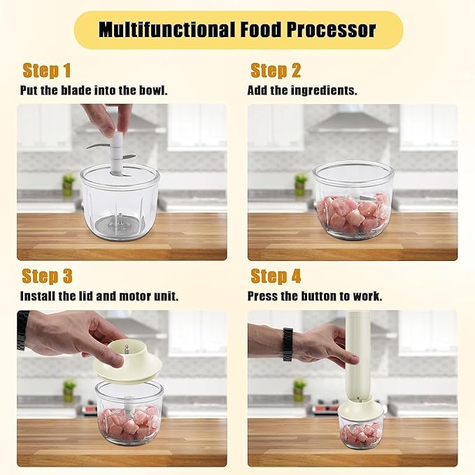 Cordless Hand Mixer, Electric Whisk, Hand Held Mini Mixers,Rechargeable Hand Mixer and Whisker,Food Chopper,Food Processor for Cooking, 4-Speed,10Oz