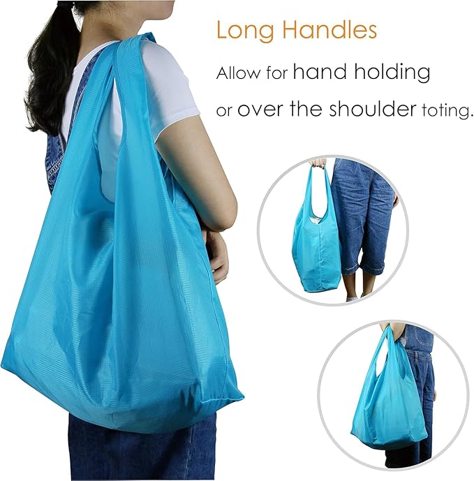 BeeGreen Light Blue Reusable Grocery Bags Wholesale Blue Reusable Kitchen Bags Bulk Foldable-Machine Washable with Zipper Storage Pouch 50 Packs