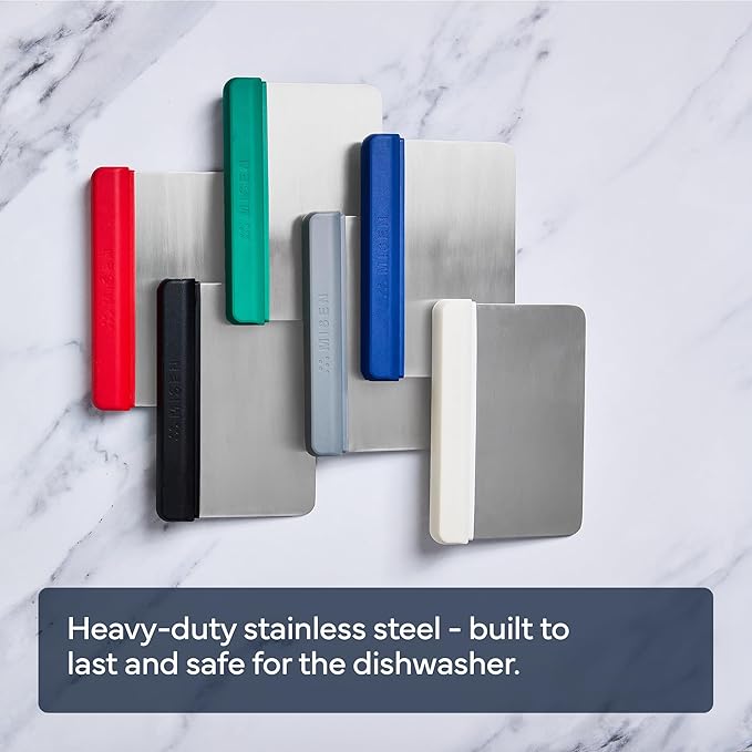 Misen Stainless Steel Bench Scraper - Versatile Food Scraper with Walnut Handle - Ideal for Kitchen, Pastry & Dough - Durable Cutting Board Scraper Tool - Effortless Transfer into Pots & Pans - Red