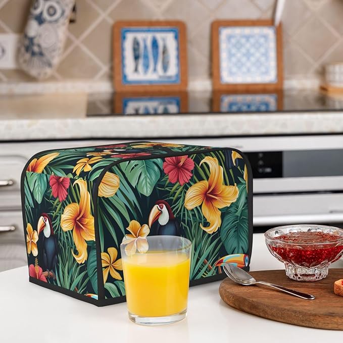 Tropical Jungle Birds Toaster Cover 2 Slice, Cute Rural Bread Machine Cover, Washable Dust-Proof Cover for Kitchen Small Appliance Cover,with Top Handle