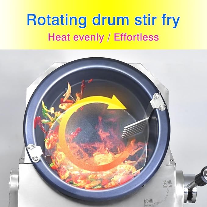 Commercial Automatic Cooker with water spray,Automatic 360° Stir Fry Cooker,Automatic Cooking Machine,Drum Type Stir Frying Machine,Auto Cooking Wok Fried Machine (Propane, Countertop)